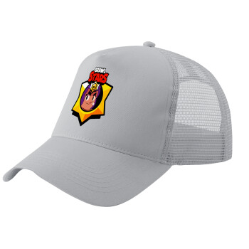 Brawl Stars Shelly, Adult Structured Trucker Hat, with Mesh, GRAY (100% COTTON, ADULT, UNISEX, ONE SIZE)