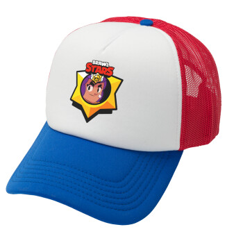 Brawl Stars Shelly, Adult Soft Trucker Hat with Red/Blue/White Mesh (POLYESTER, ADULT, UNISEX, ONE SIZE)