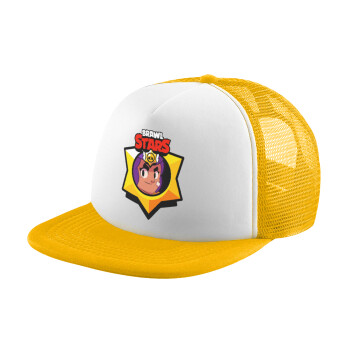 Brawl Stars Shelly, Adult Soft Trucker Hat with Yellow/White Mesh (POLYESTER, ADULT, UNISEX, ONE SIZE)