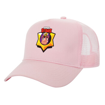 Brawl Stars Shelly, Structured Trucker Children's Hat, with Mesh, PINK (100% COTTON, CHILDREN'S, UNISEX, ONE SIZE)