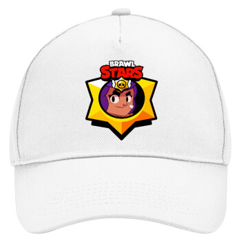 Brawl Stars Shelly, Adult Baseball Cap, Drill, White (100% COTTON, ADULT, UNISEX, ONE SIZE)