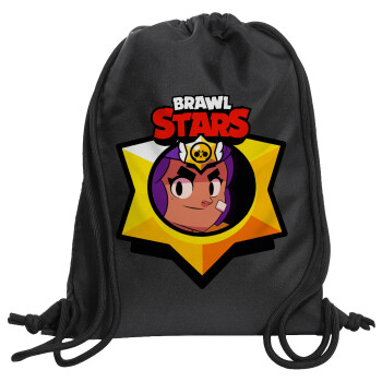 Brawl Stars Shelly, Τσάντα πλάτης πουγκί GYMBAG Μαύρη, με τσέπη (40x48cm) & χονδρά κορδόνια