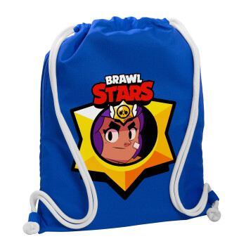 Brawl Stars Shelly, Backpack pouch GYMBAG Blue, with pocket (40x48cm) & thick cords