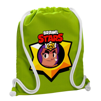 Brawl Stars Shelly, Τσάντα πλάτης πουγκί GYMBAG LIME GREEN, με τσέπη (40x48cm) & χονδρά κορδόνια