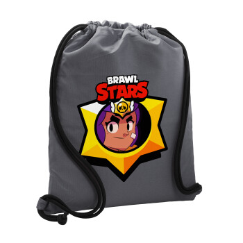 Brawl Stars Shelly, Τσάντα πλάτης πουγκί GYMBAG ΓΚΡΙ, με τσέπη (40x48cm) & χονδρά κορδόνια