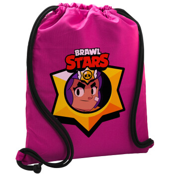 Brawl Stars Shelly, Backpack pouch GYMBAG Fuchsia, with pocket (40x48cm) & thick cords