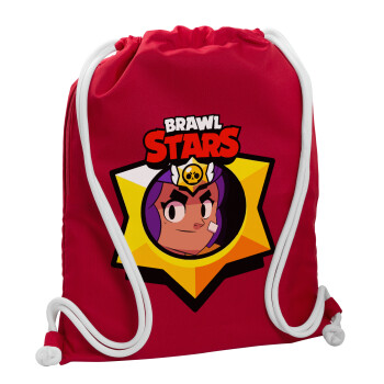 Brawl Stars Shelly, Backpack pouch GYMBAG Red, with pocket (40x48cm) & thick cords