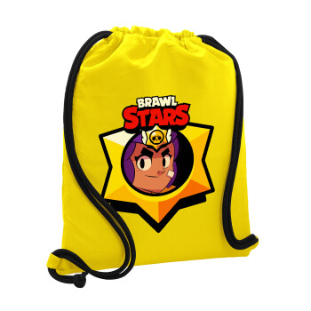 Brawl Stars Shelly, Backpack pouch GYMBAG Yellow, with pocket (40x48cm) & thick cords