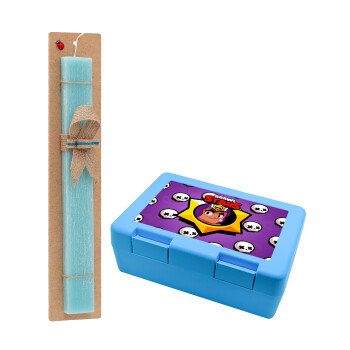 Brawl Stars Shelly, Easter Set, children's snack container BLUE & Easter aromatic flat candle (30cm) (TURQUOISE)