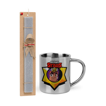 Brawl Stars Shelly, Easter Set, metallic thermal cup (300ml) & Easter aromatic flat candle (30cm) (GRAY)