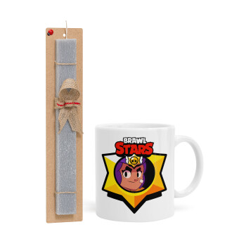 Brawl Stars Shelly, Easter Set, Ceramic Cup (330ml) & Easter aromatic flat candle (30cm) (GRAY)