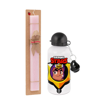 Brawl Stars Shelly, Easter Set, metallic aluminum bottle (500ml) & aromatic flat Easter candle (30cm) (PINK)