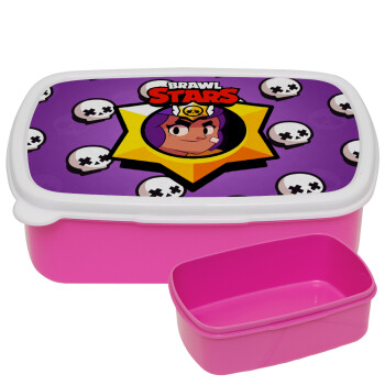 Brawl Stars Shelly, ΡΟΖ παιδικό δοχείο φαγητού (lunchbox) πλαστικό (BPA-FREE) Lunch Βox M18 x Π13 x Υ6cm