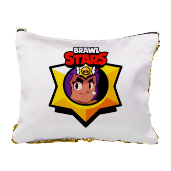 Brawl Stars Shelly, Sequin Gold Pouch Cosmetic Bag