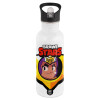 White water bottle with straw, stainless steel 600ml