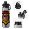 Metallic water bottle with safety cap, 850ml aluminum