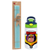 Easter Set, Children's thermal stainless steel bottle with safety straw, green/blue (350ml) & aromatic flat Easter candle (30cm) (TURQUOISE)