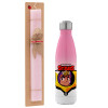 Easter Set, Metallic pink/white (Stainless steel) thermos, double-walled, 500ml & aromatic flat Easter candle (30cm) (PINK)