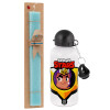 Easter Set, metallic aluminum water bottle (500ml) & scented flat candle (30cm) (TURQUOISE)