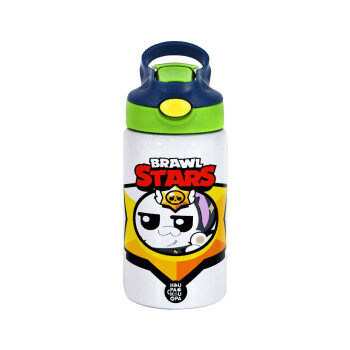 Brawl Stars Kit, Children's hot water bottle, stainless steel, with safety straw, green, blue (350ml)