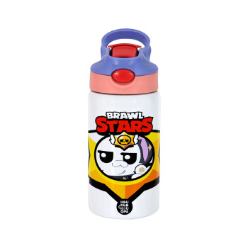 Brawl Stars Kit, Children's hot water bottle, stainless steel, with safety straw, pink/purple (350ml)