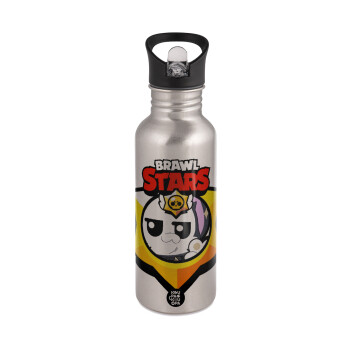 Brawl Stars Kit, Water bottle Silver with straw, stainless steel 600ml