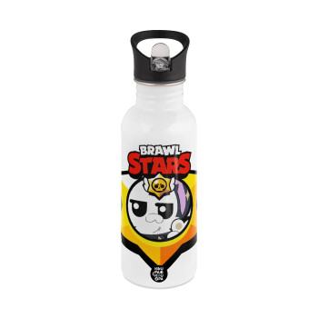 Brawl Stars Kit, White water bottle with straw, stainless steel 600ml