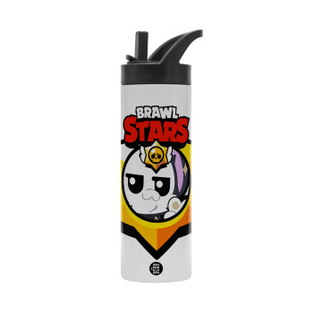 Brawl Stars Kit, Metallic thermos bottle with straw & handle, stainless steel (Stainless steel 304), double-walled, 600ml.