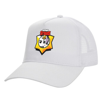 Brawl Stars Kit, Structured Trucker Adult Hat, with Mesh, WHITE (100% COTTON, ADULT, UNISEX, ONE SIZE)