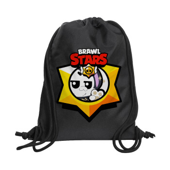 Brawl Stars Kit, Τσάντα πλάτης πουγκί GYMBAG Μαύρη, με τσέπη (40x48cm) & χονδρά κορδόνια