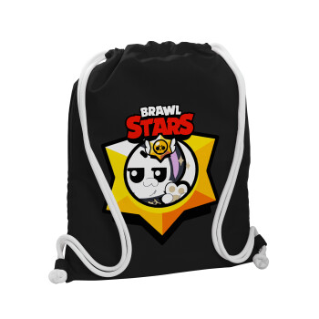 Brawl Stars Kit, Τσάντα πλάτης πουγκί GYMBAG Μαύρη, με τσέπη (40x48cm) & χονδρά λευκά κορδόνια