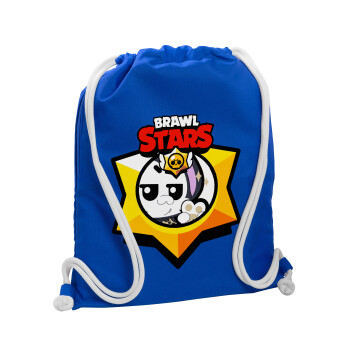 Brawl Stars Kit, Backpack pouch GYMBAG Blue, with pocket (40x48cm) & thick cords