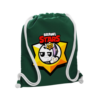 Brawl Stars Kit, Backpack pouch GYMBAG BOTTLE GREEN, with pocket (40x48cm) & thick white cords