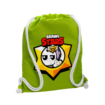 Brawl Stars Kit, Τσάντα πλάτης πουγκί GYMBAG LIME GREEN, με τσέπη (40x48cm) & χονδρά κορδόνια