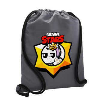 Brawl Stars Kit, Τσάντα πλάτης πουγκί GYMBAG ΓΚΡΙ, με τσέπη (40x48cm) & χονδρά κορδόνια