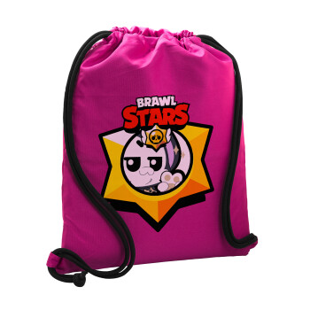 Brawl Stars Kit, Τσάντα πλάτης πουγκί GYMBAG Φούξια, με τσέπη (40x48cm) & χονδρά κορδόνια