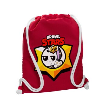 Brawl Stars Kit, Backpack pouch GYMBAG Red, with pocket (40x48cm) & thick cords