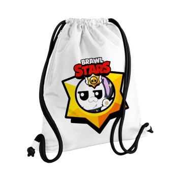 Brawl Stars Kit, Backpack pouch GYMBAG white, with pocket (40x48cm) & thick cords