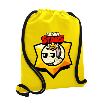 Brawl Stars Kit, Τσάντα πλάτης πουγκί GYMBAG Κίτρινη, με τσέπη (40x48cm) & χονδρά κορδόνια