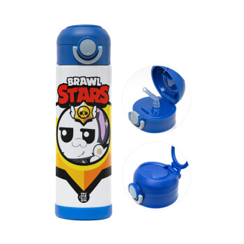 Brawl Stars Kit, Παιδικό παγούρι θερμό, ανοξείδωτο, με καλαμάκι ασφαλείας, ΜΠΛΕ (500ml)