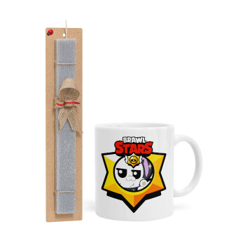 Brawl Stars Kit, Πασχαλινό Σετ, Κούπα κεραμική (330ml) & πασχαλινή λαμπάδα αρωματική πλακέ (30cm) (ΓΚΡΙ)