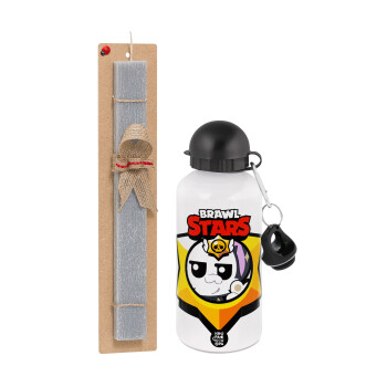 Brawl Stars Kit, Easter Set, metallic aluminum water bottle (500ml) & aromatic flat Easter candle (30cm) (GRAY)