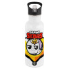 White water bottle with straw, stainless steel 600ml