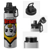 Metallic water bottle with safety cap, 850ml aluminum