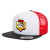 Adult Foam Flat Snapback with Mesh Black-White-Red (POLYESTER, ADULT, UNISEX, ONE SIZE)