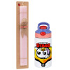 Easter Set, Children's thermal stainless steel water bottle with safety straw, pink/purple (350ml) & Easter scented flat candle (30cm) (PINK)