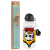 Easter Set, metallic aluminum water bottle (500ml) & scented flat candle (30cm) (TURQUOISE)