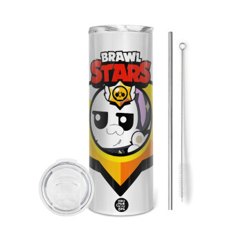 Brawl Stars Kit, Tumbler ποτήρι θερμό από ανοξείδωτο ατσάλι 600ml, με μεταλλικό καλαμάκι & βούρτσα καθαρισμού