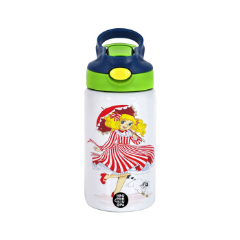 Candy, Children's hot water bottle, stainless steel, with safety straw, green, blue (350ml)