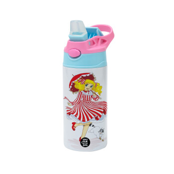 Candy, Children's hot water bottle, stainless steel, with safety straw, Pink/BlueCiel (360ml) BPA FREE